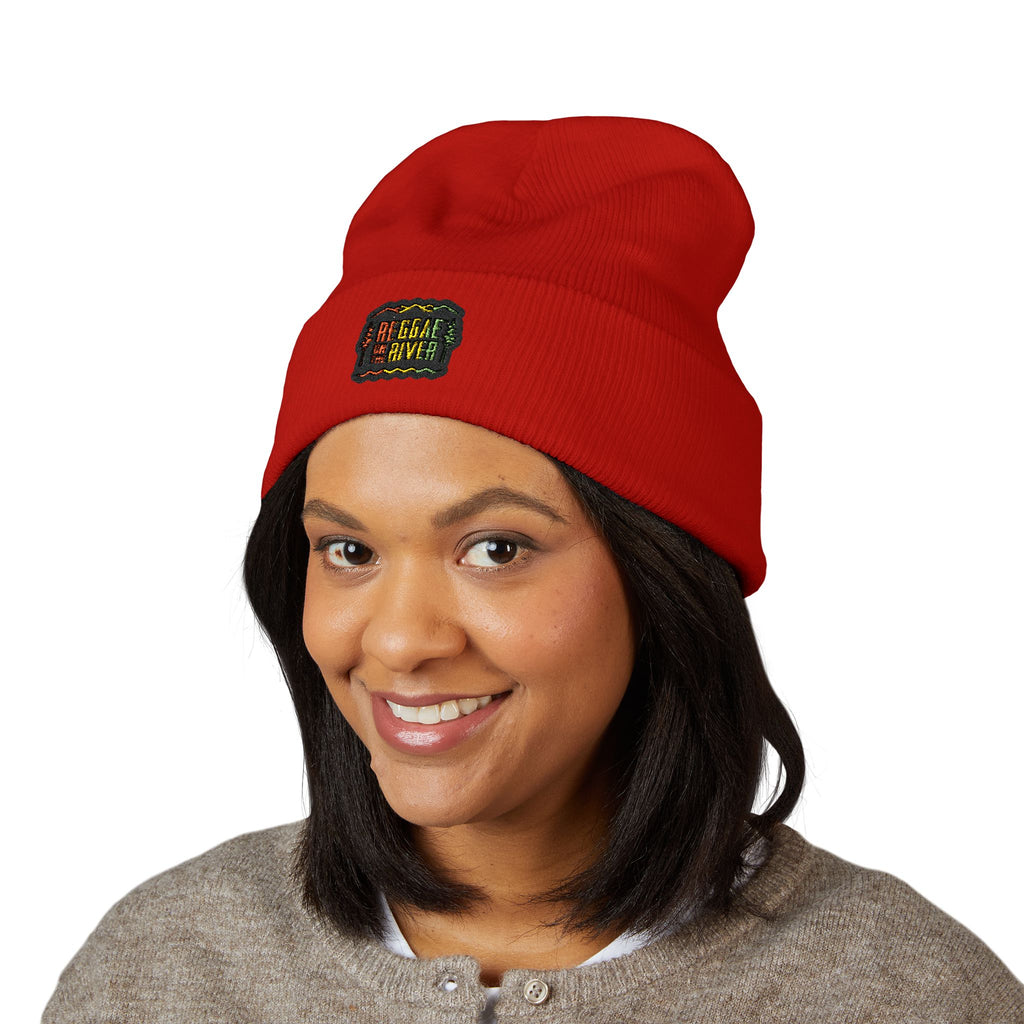 Embroidered Rasta Patch Beanie — Classic Cuffed Knit Hat