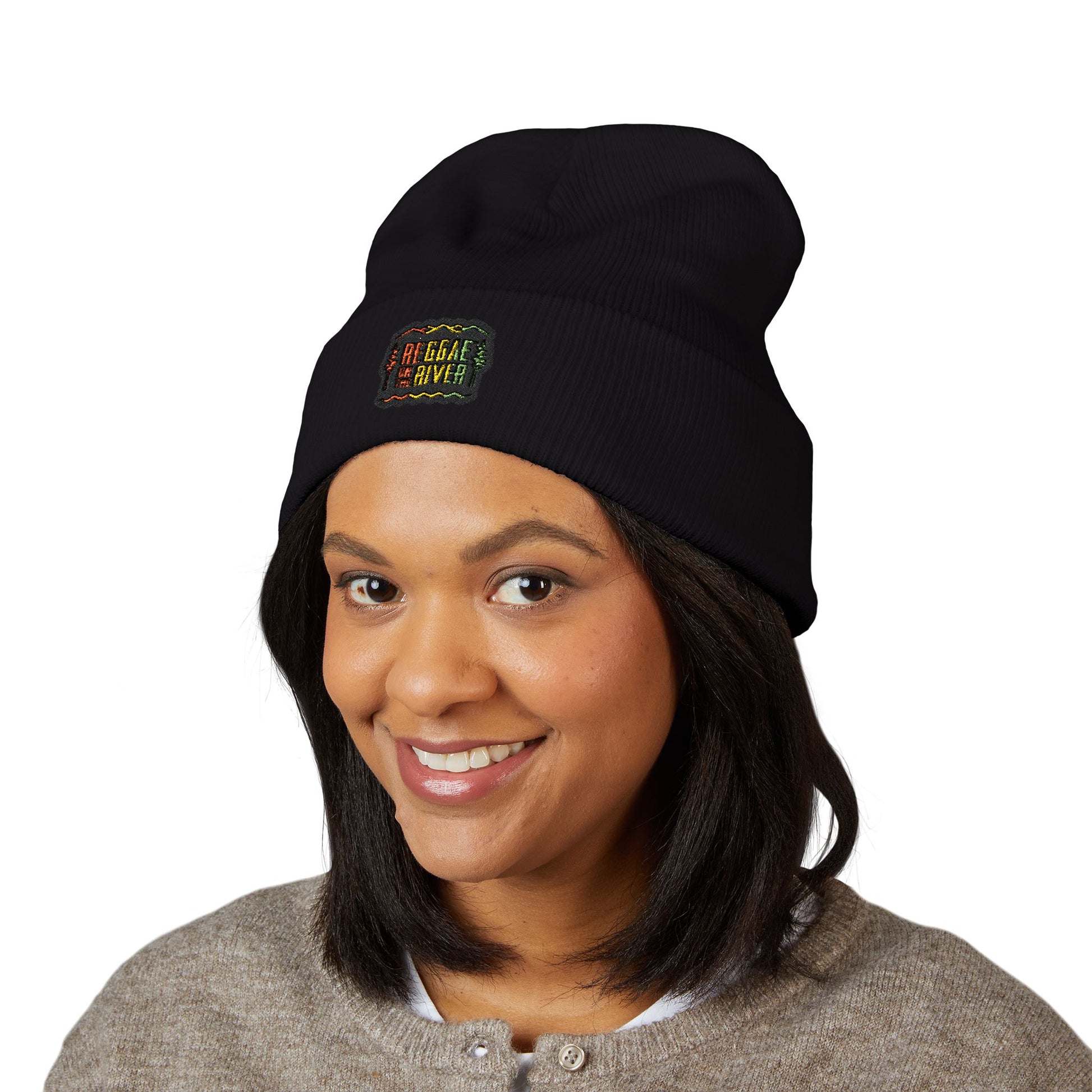 Embroidered Rasta Patch Beanie — Classic Cuffed Knit Hat
