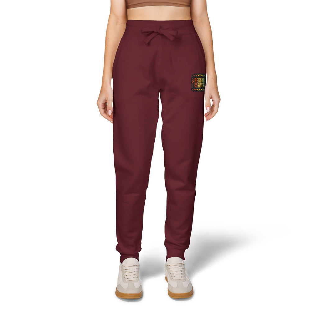 Embroidered Rasta Patch Fleece Sweatpants — Cozy White Joggers with Colorful Lion Patch
