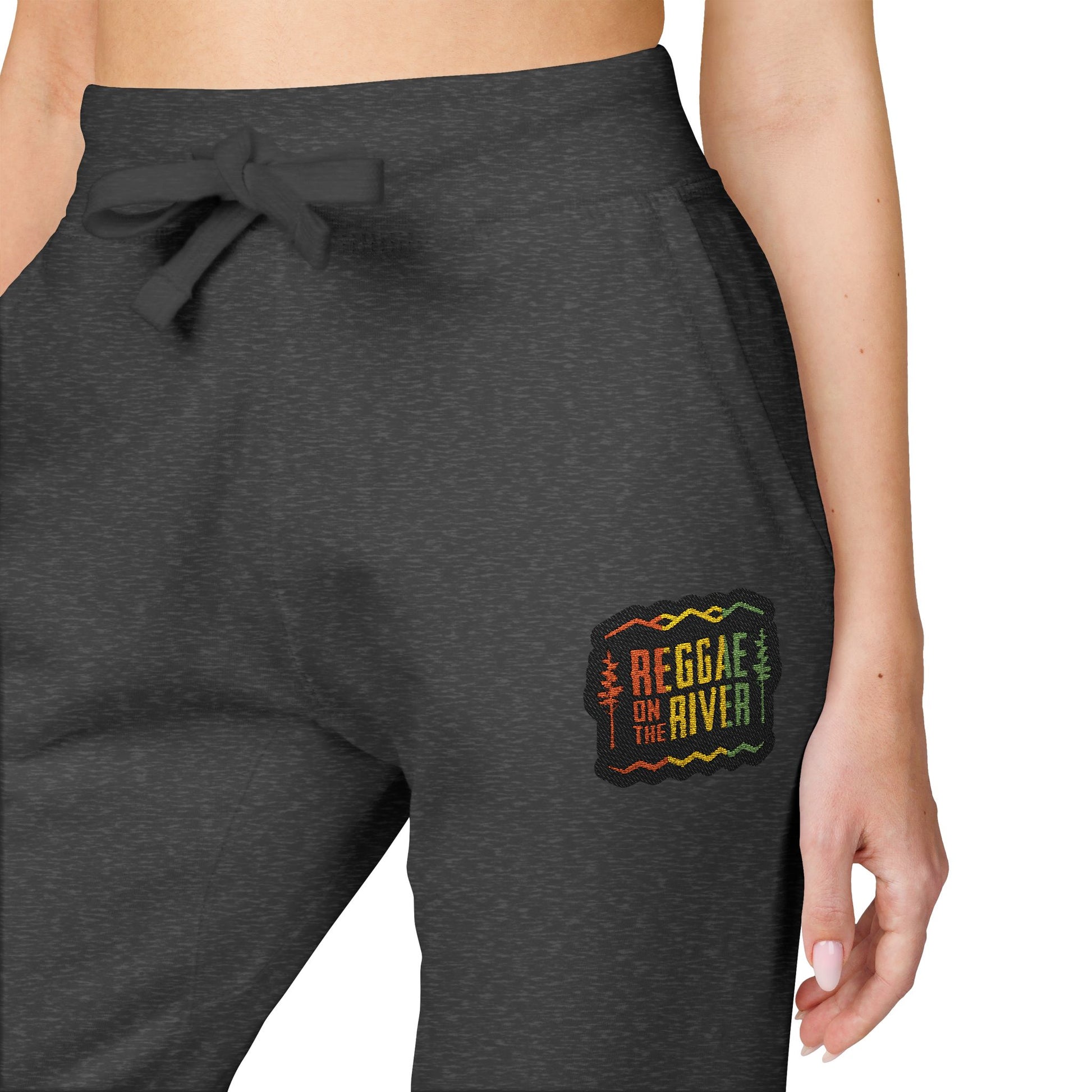 Embroidered Rasta Patch Fleece Sweatpants — Cozy White Joggers with Colorful Lion Patch