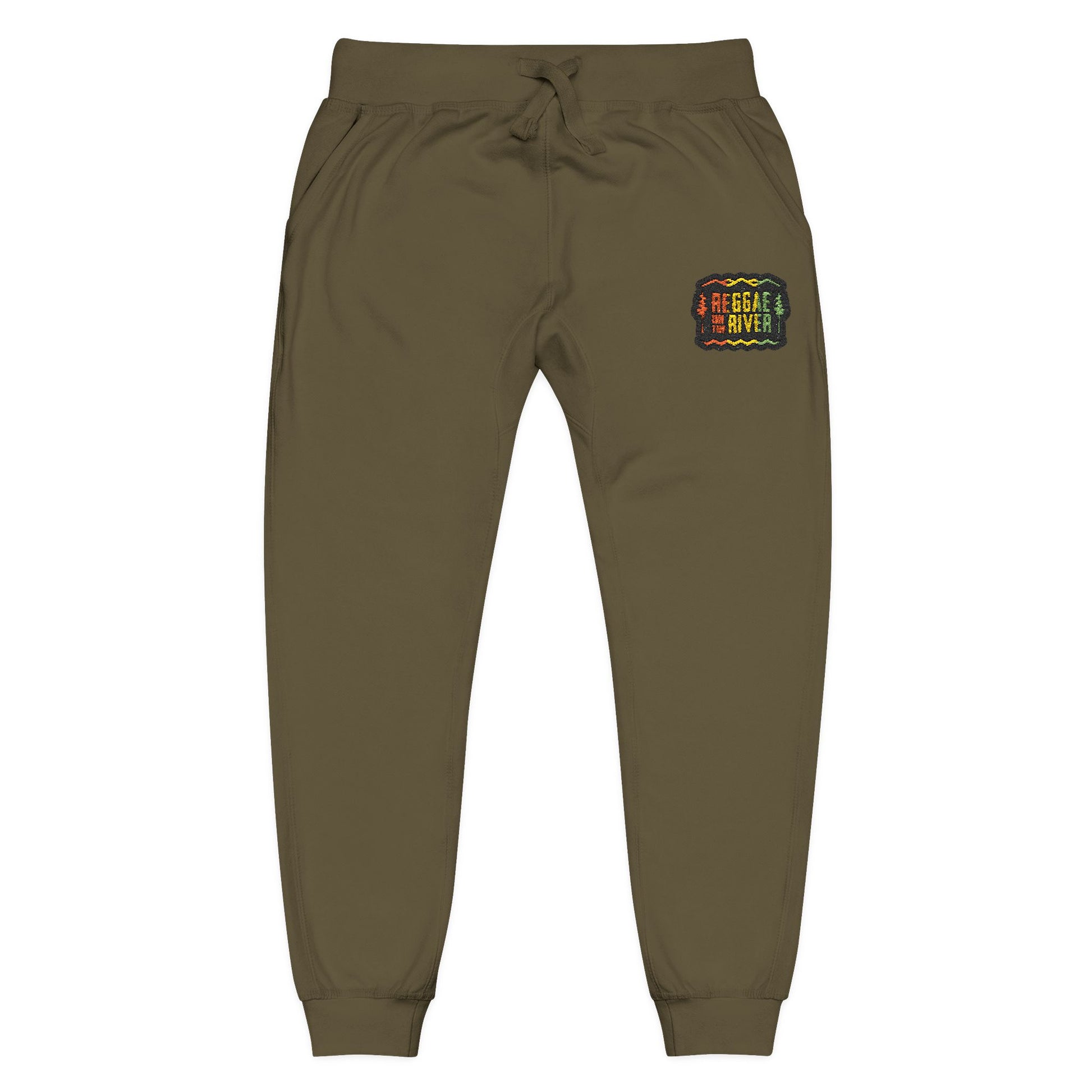 Embroidered Rasta Patch Fleece Sweatpants — Cozy White Joggers with Colorful Lion Patch