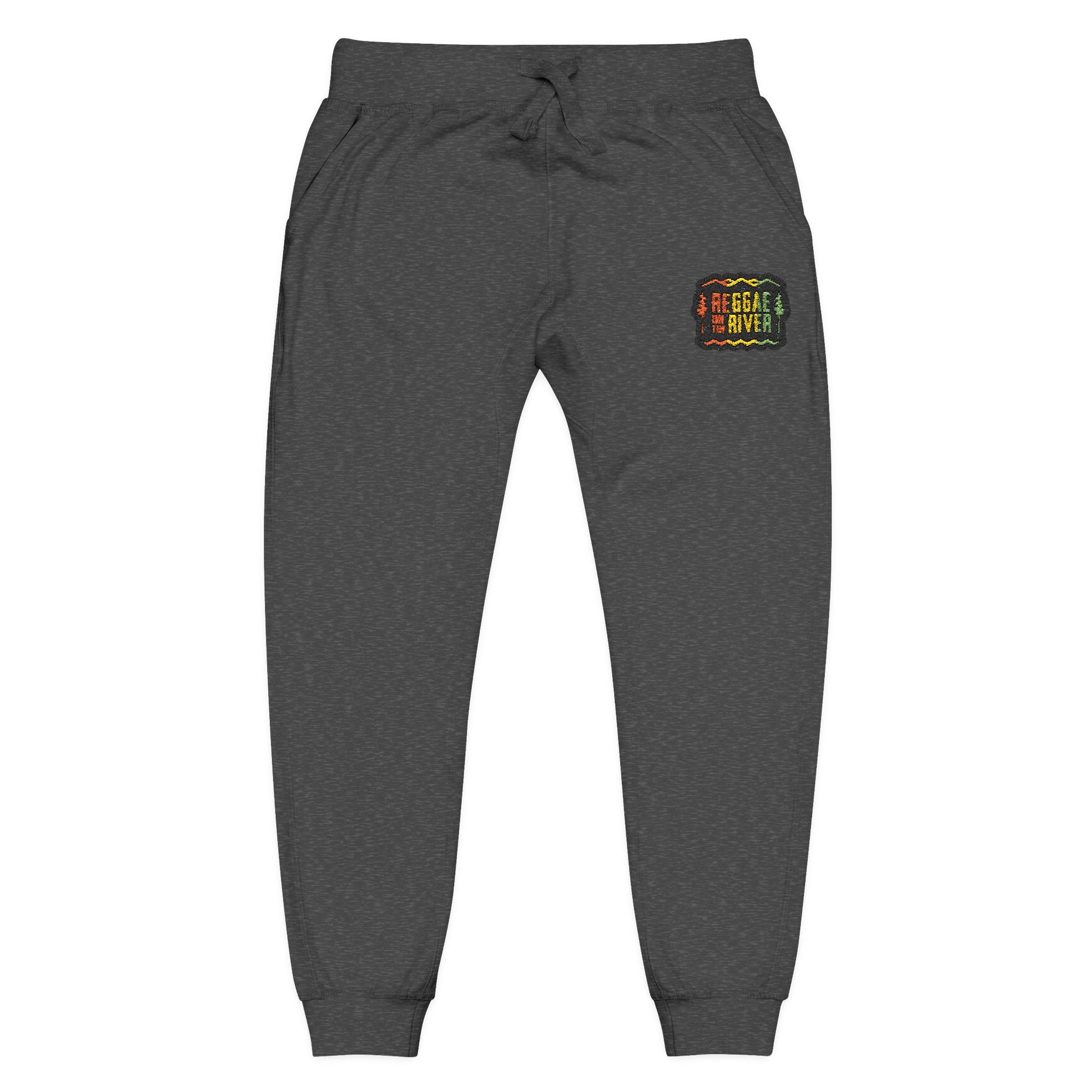 Embroidered Rasta Patch Fleece Sweatpants — Cozy White Joggers with Colorful Lion Patch