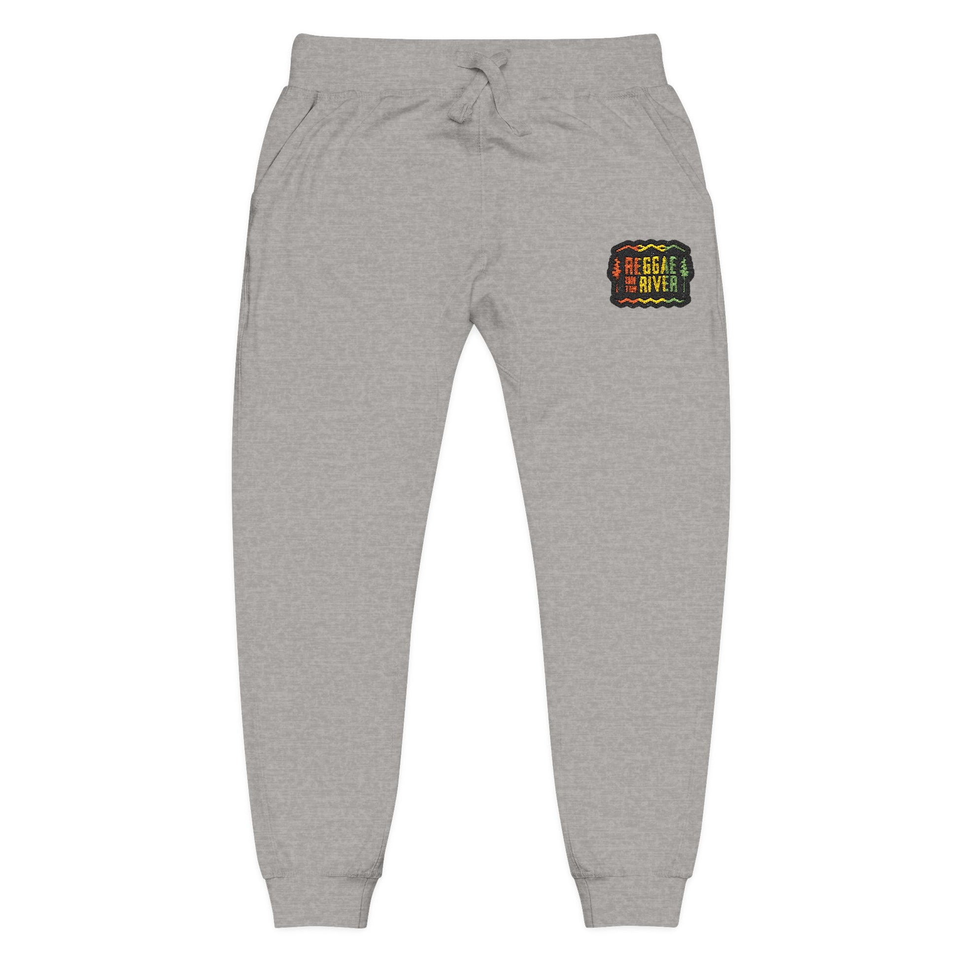 Embroidered Rasta Patch Fleece Sweatpants — Cozy White Joggers with Colorful Lion Patch