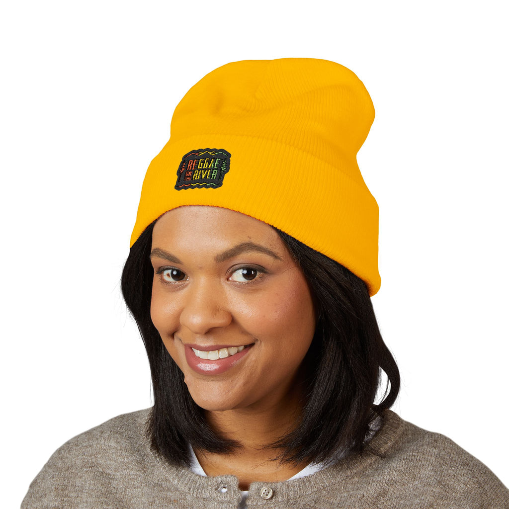 Embroidered Rasta Patch Beanie — Classic Cuffed Knit Hat