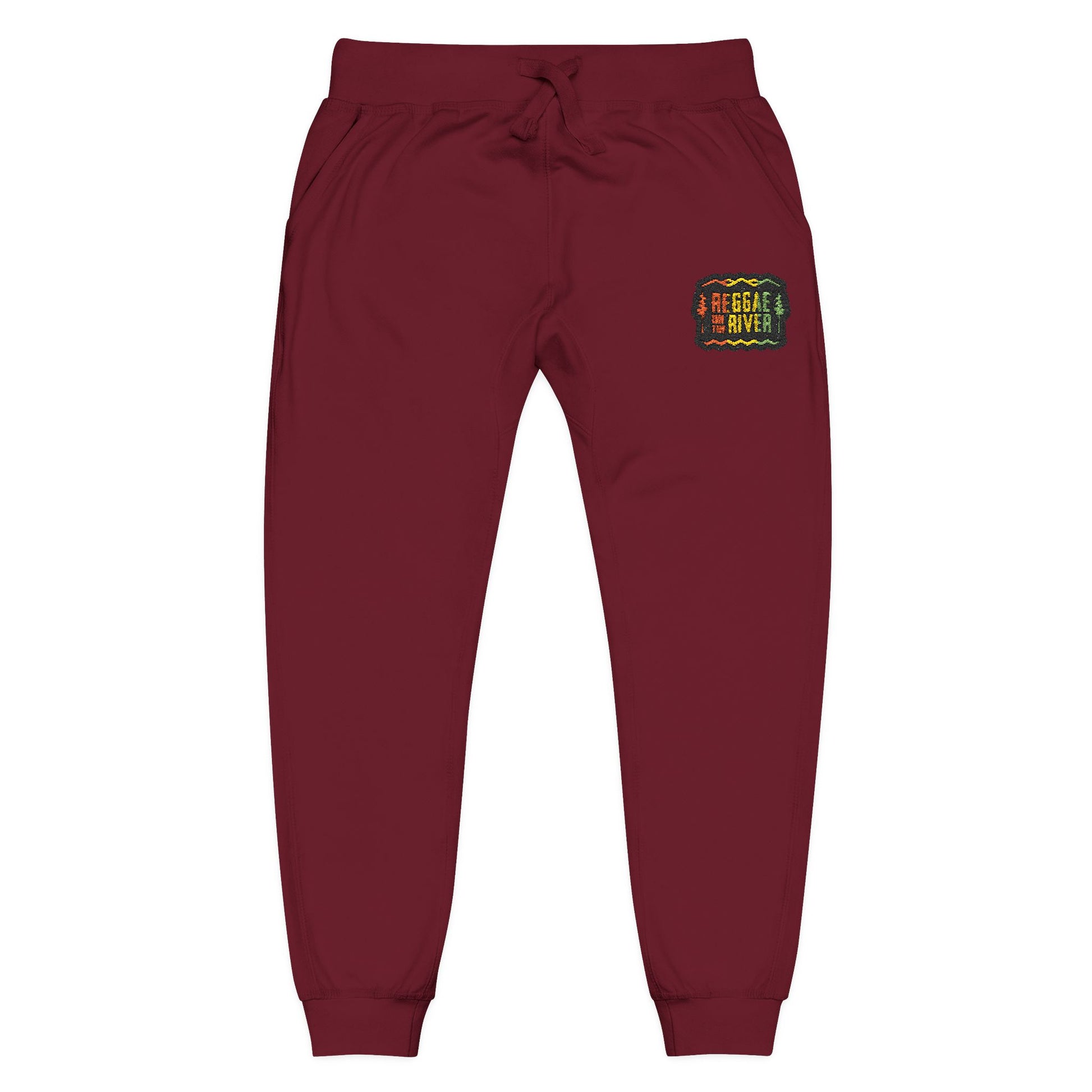 Embroidered Rasta Patch Fleece Sweatpants — Cozy White Joggers with Colorful Lion Patch