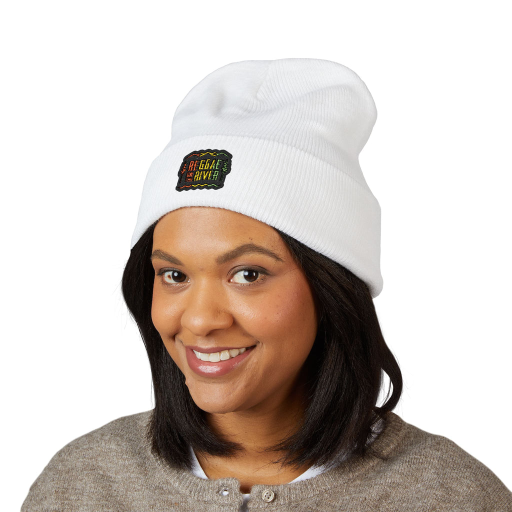 Embroidered Rasta Patch Beanie — Classic Cuffed Knit Hat