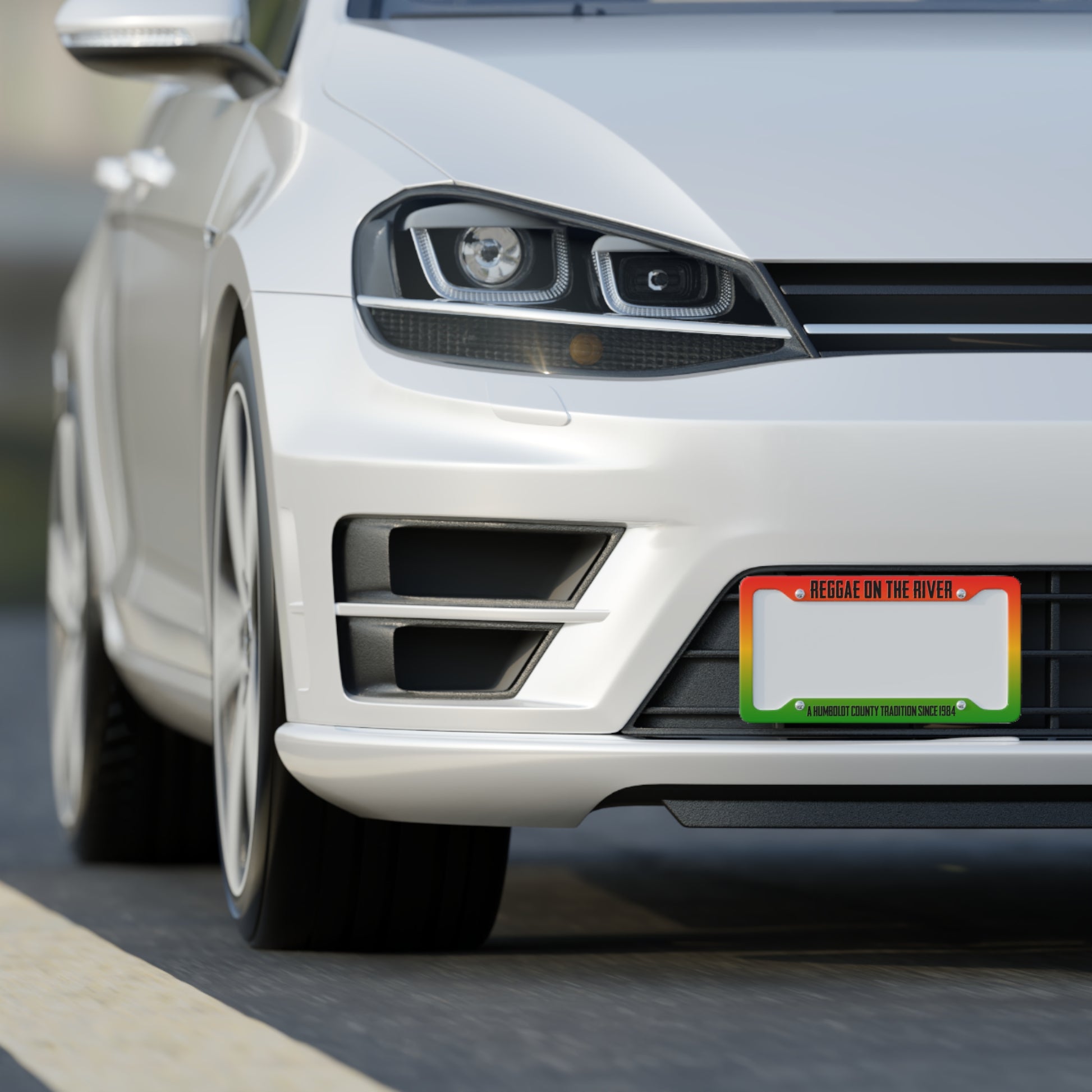Reggae on the River License Plate Frame — Rasta Gradient 'A Humboldt County Tradition Since 1984'