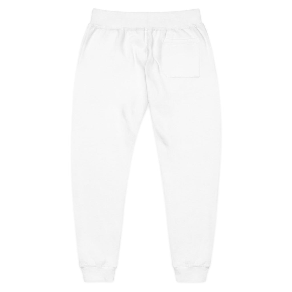 Embroidered Rasta Patch Fleece Sweatpants — Cozy White Joggers with Colorful Lion Patch