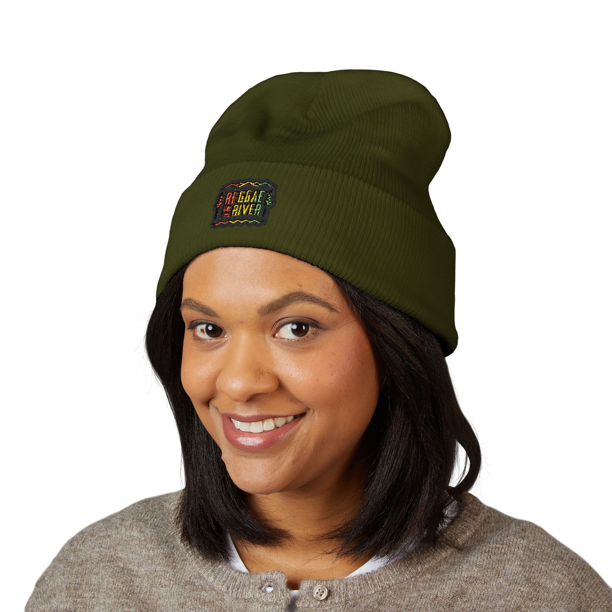 Embroidered Rasta Patch Beanie — Classic Cuffed Knit Hat