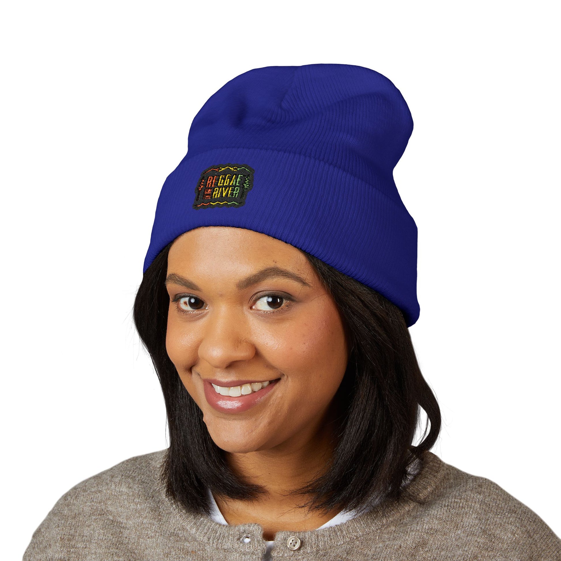 Embroidered Rasta Patch Beanie — Classic Cuffed Knit Hat