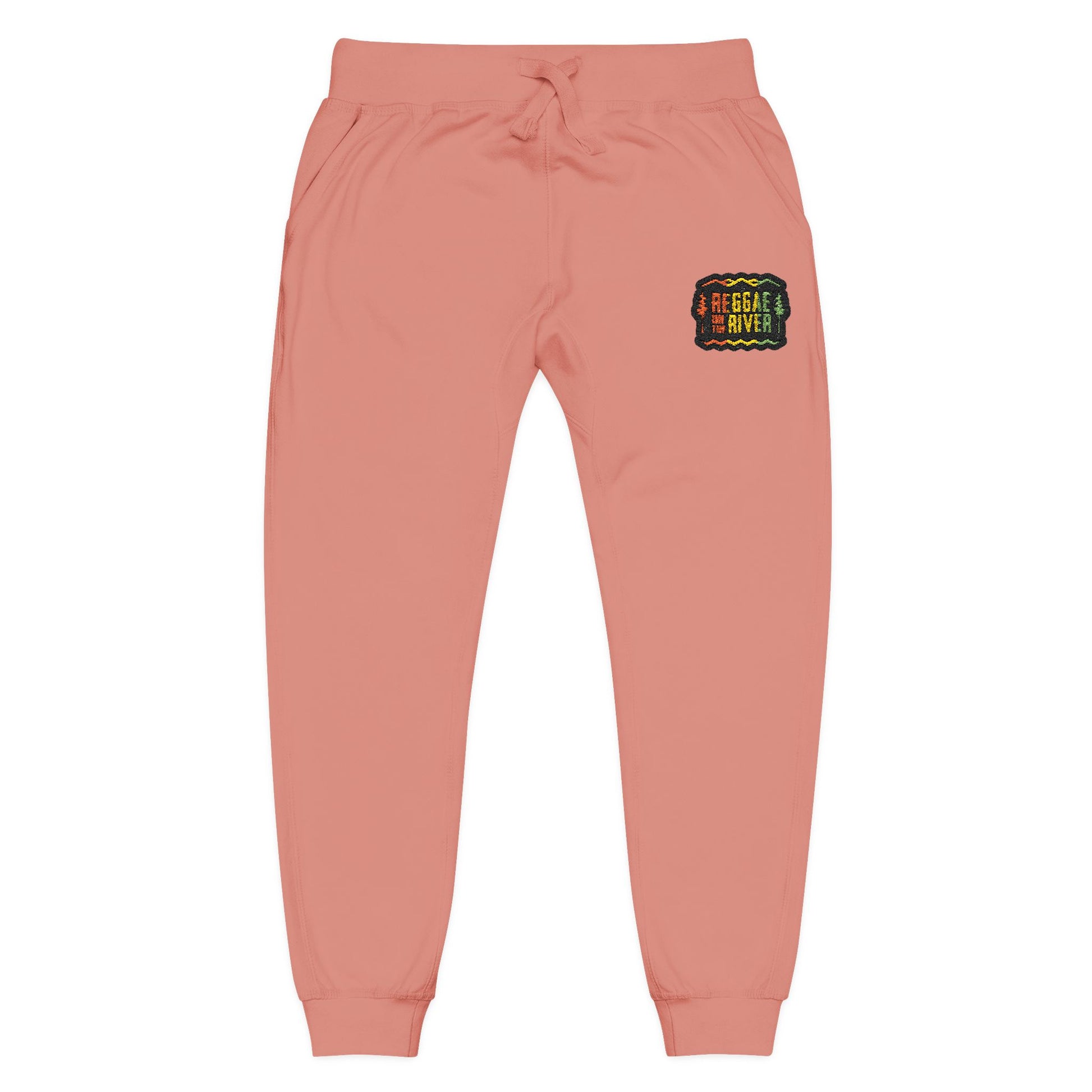 Embroidered Rasta Patch Fleece Sweatpants — Cozy White Joggers with Colorful Lion Patch