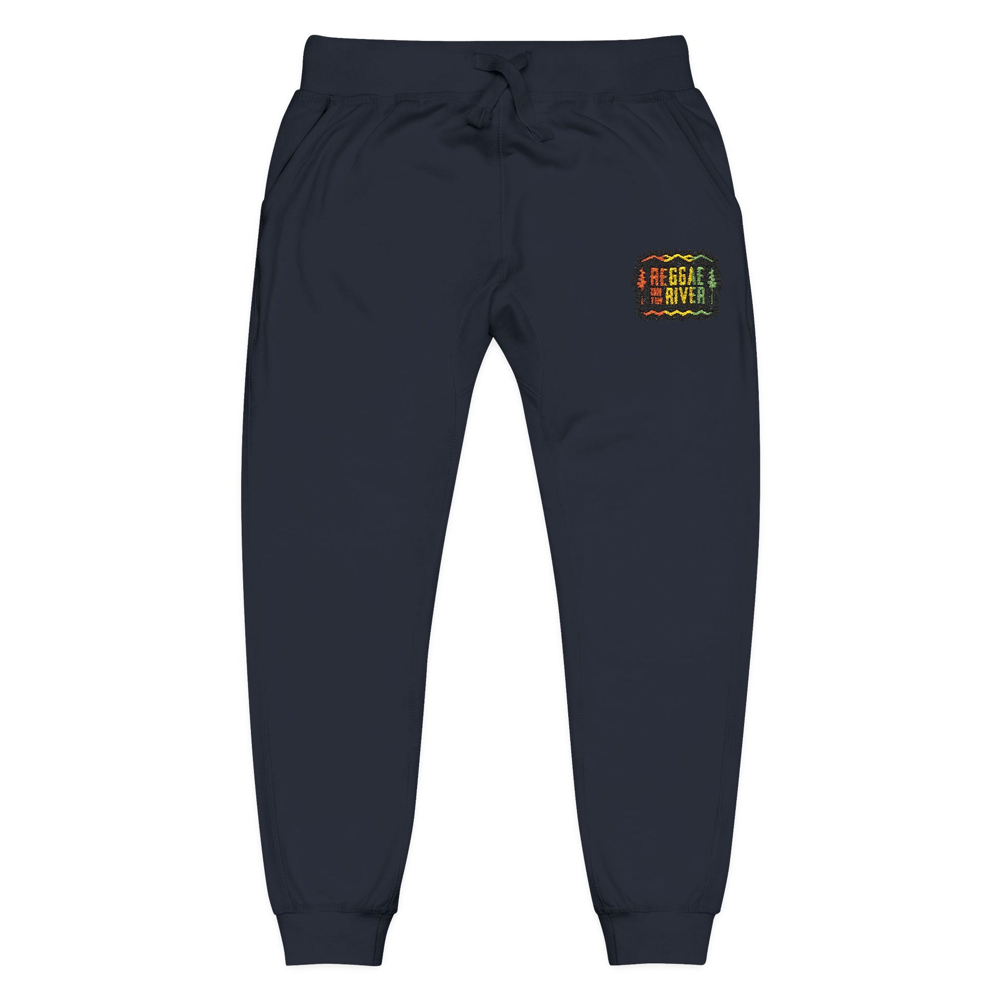 Embroidered Rasta Patch Fleece Sweatpants — Cozy White Joggers with Colorful Lion Patch