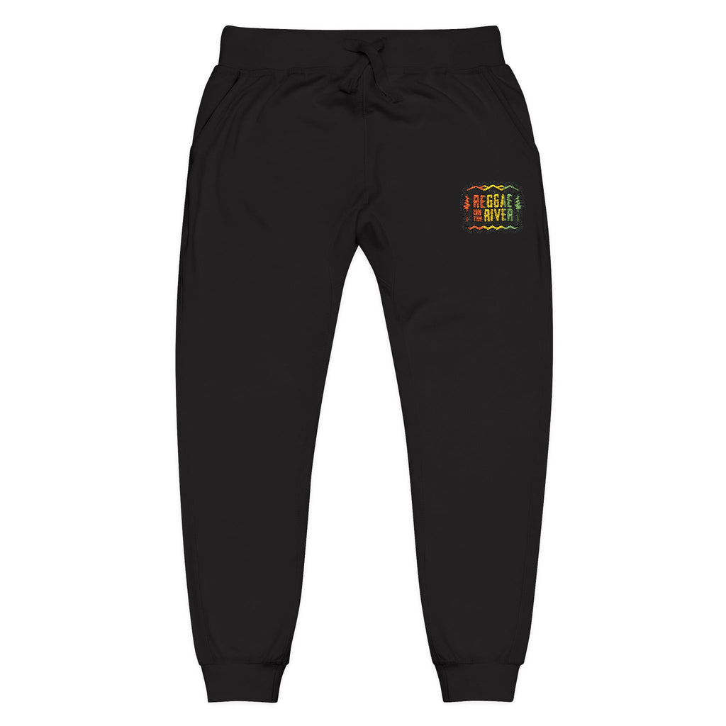 Embroidered Rasta Patch Fleece Sweatpants — Cozy White Joggers with Colorful Lion Patch